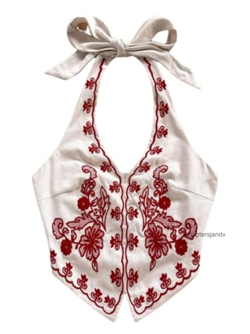 Boho Floral Embroidered Halter Tie Back Tank Top